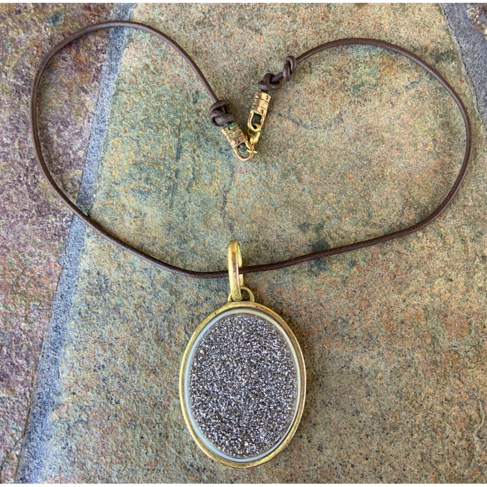 Marcia Moran * Beautiful Gold & Silver Druzy Pendant Necklace